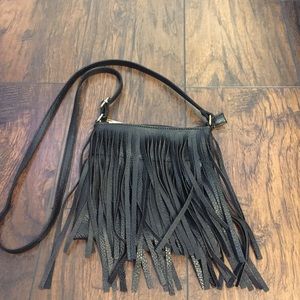 Black fringe cross body bag